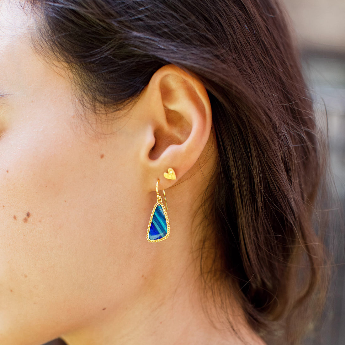 Amali Triangular Australian Opal Doublet Drop Earrings
