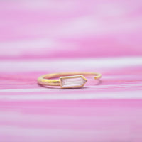 Annie Fensterstock Gold Open "Pen" Ring with Bezel-Set Baguette Diamond