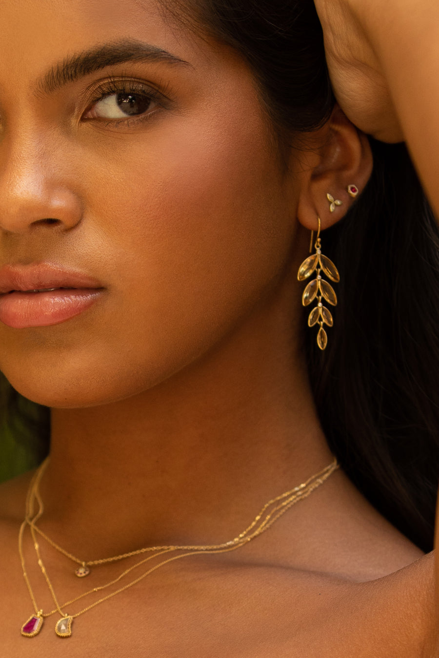 Amali Woven Gold Bezel-Set Crescent Peach-Grey Diamond Necklace