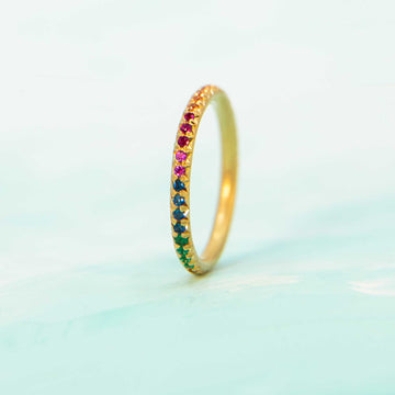 Annie Fensterstock Gold Sapphire & Emerald "Rainbow Glitter" Ring