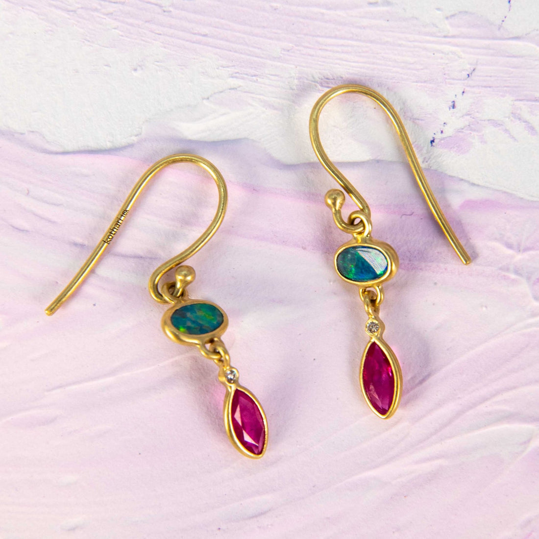 Kothari Boulder Opal & Ruby Drop Earrings