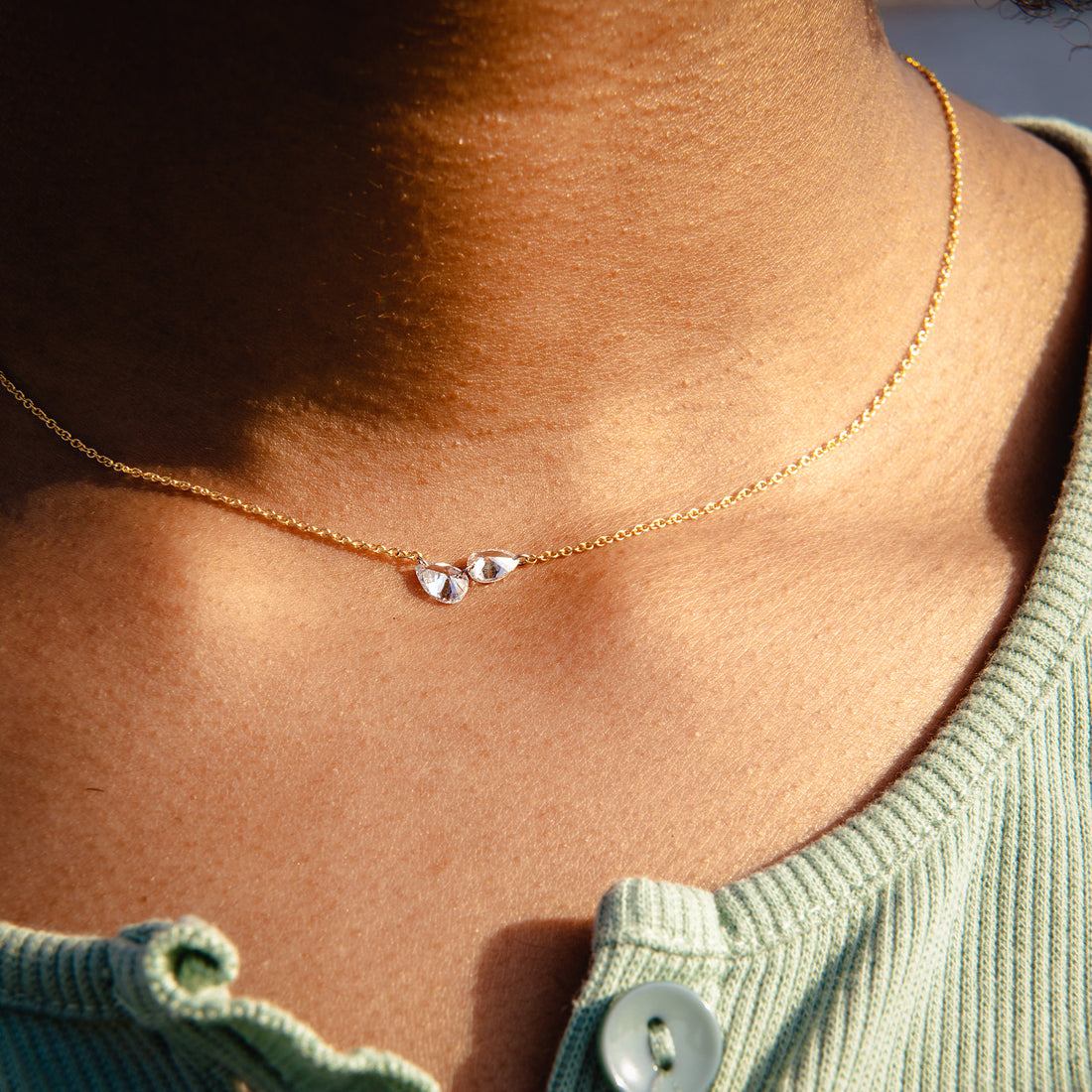 TAP by Todd Pownell Gold Necklace with Two Teardrop Diamonds