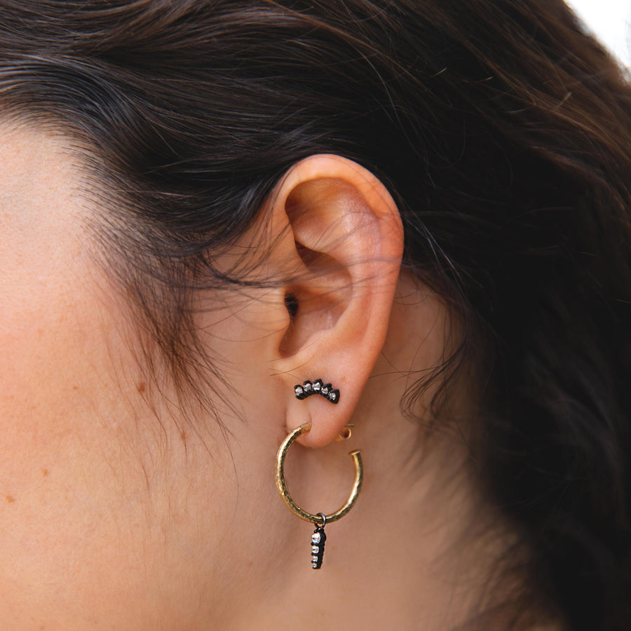 TAP by Todd Pownell Large Hammered Hoops with Blackened Prong-Set Diamond Spike Charm