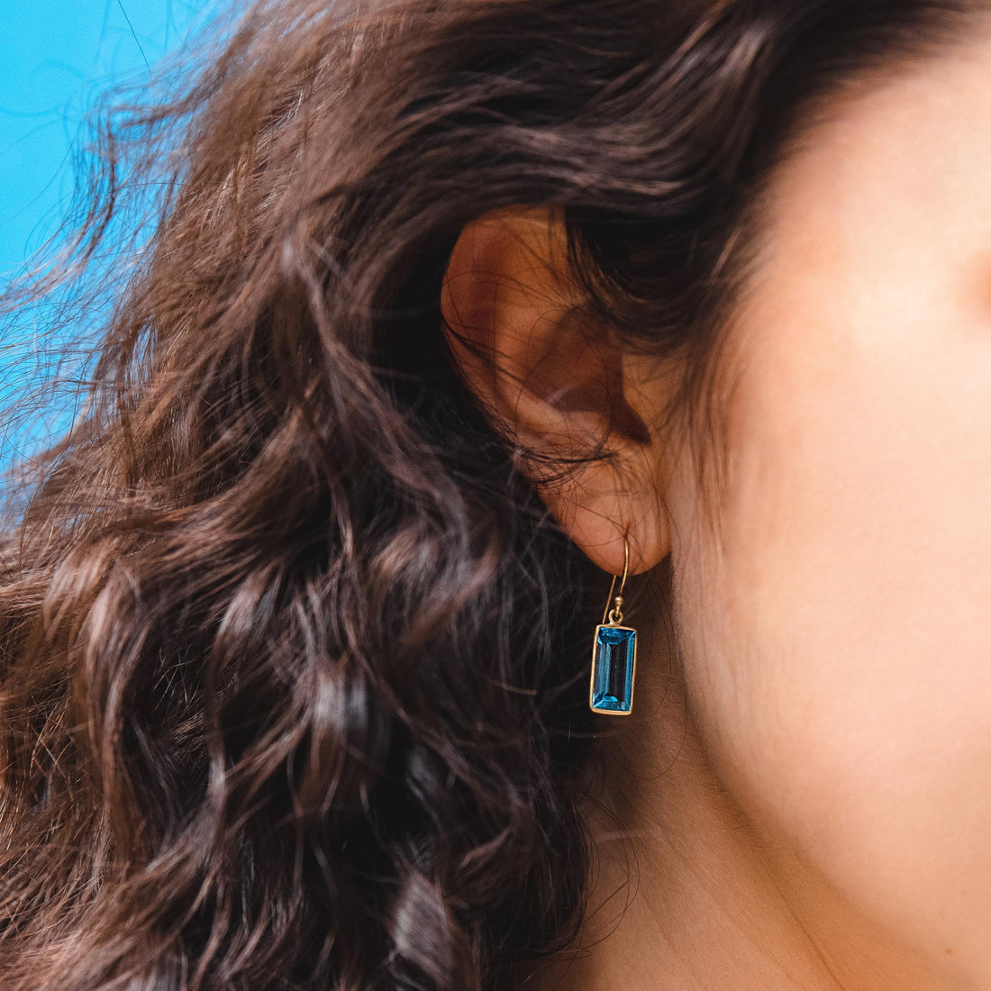 Kothari Bezel-Set Medium Blue Topaz Baguette Earrings