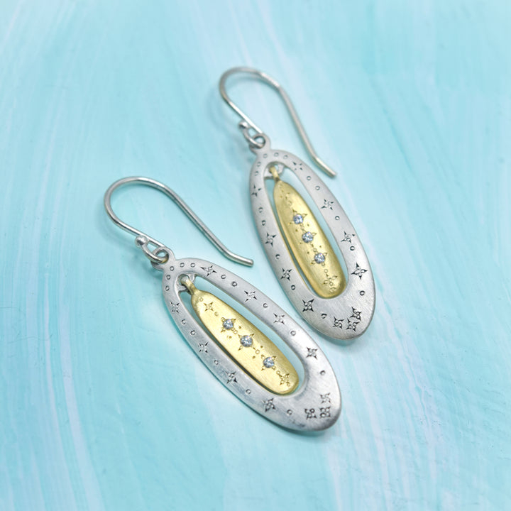 Adel Chefridi Oval Silver & Gold "Shooting Star" Earrings