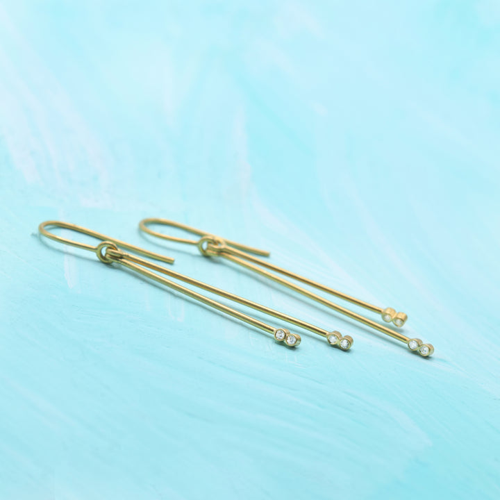 Kothari Double Gold "Stick Binode" Earrings with Diamond Details