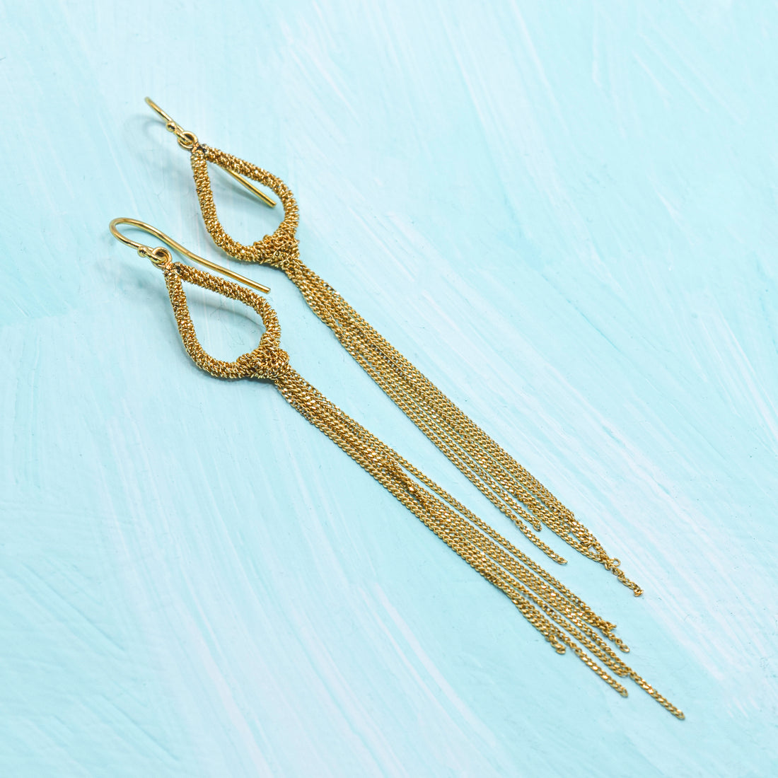 Amali Gold Woven "Knotted Marquise" Chain Drop Earrings