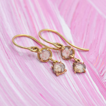 Annie Fensterstock Rose Cut Double Drop Champagne Diamond Earrings