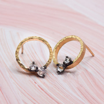 TAP by Todd Pownell Hammered Open Circle Studs with Two Blackened Prong-Set Diamonds