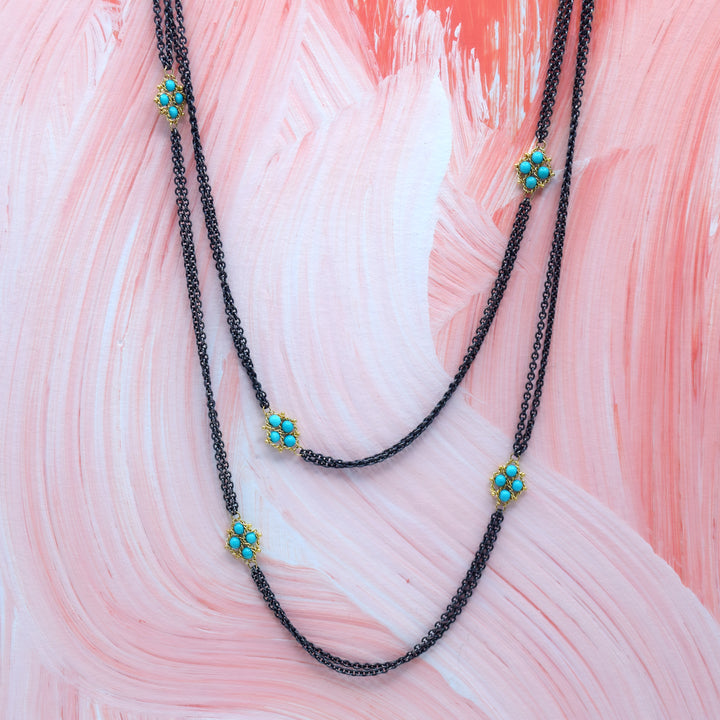 Amali Mixed Metal Double Chain Necklace with Turquoise Stations