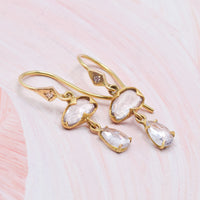 Annie Fensterstock Rose Cut Double Drop White Sapphire Earrings