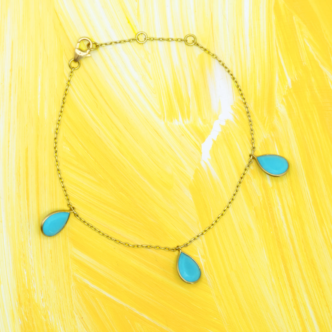 Kothari Gold Chain Bracelet with Three Turquoise "Petals"