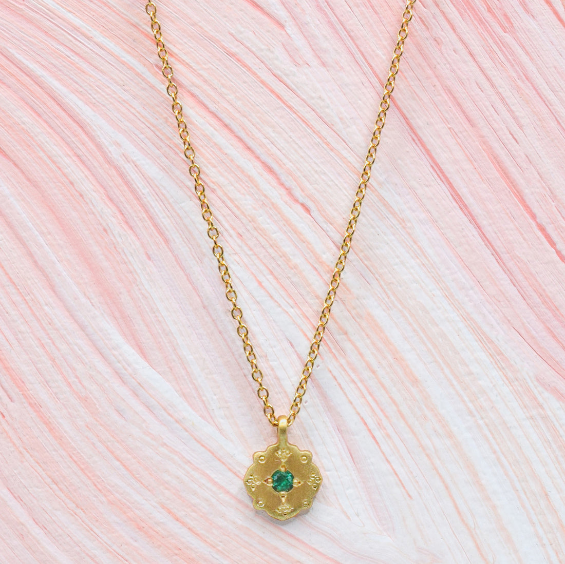 Gold "Drops of Happiness" Necklace with Emerald Center