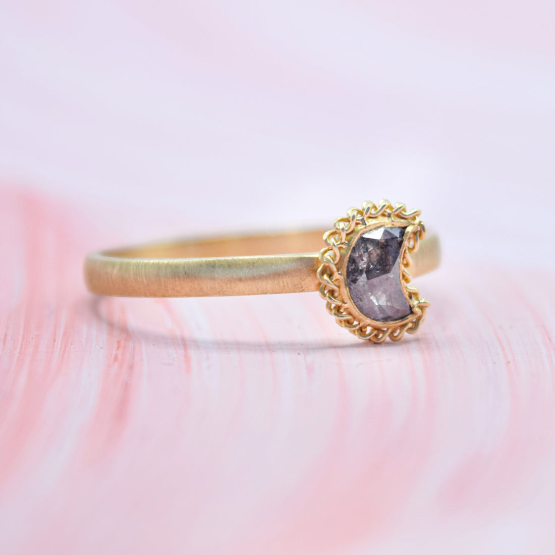 Amali Crescent Moon Grey Diamond Ring