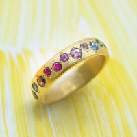 Annie Fensterstock Wide Band with Multi-Colored Sapphires