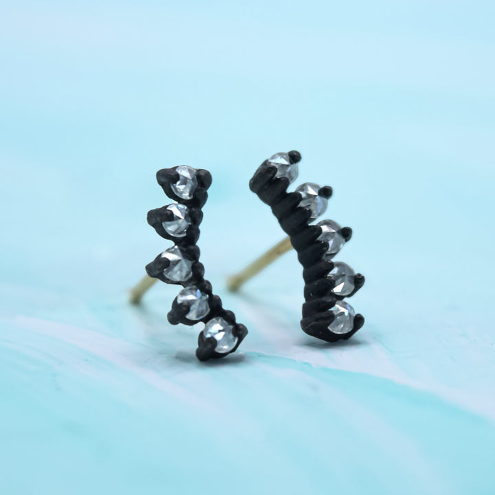 TAP by Todd Pownell Blackened Prong-Set Diamond Crescent Studs