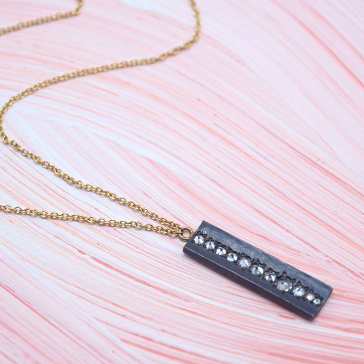 TAP by Todd Pownell Blackened Rectangle Pendant Necklace with Inverted Diamonds
