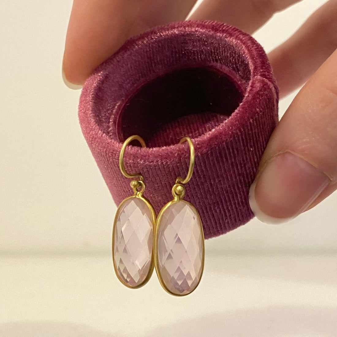 Kothari Oval Faceted Rose Quartz Drop Earrings