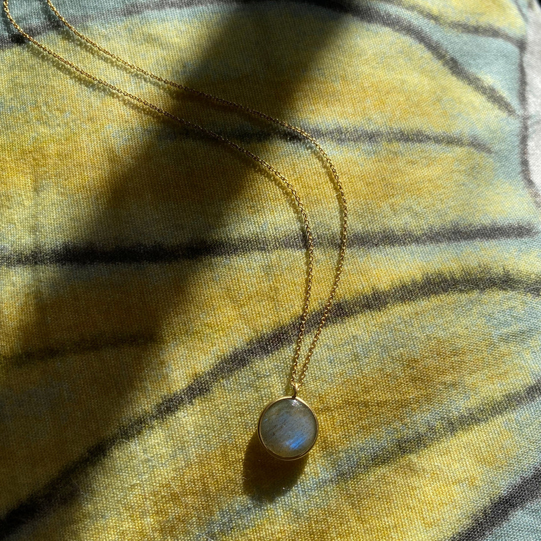 Kothari Bezel-Set Smooth Round Labradorite Necklace