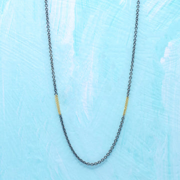 Amali Blackened Silver Chain with 18K Gold Stations - 24" Length