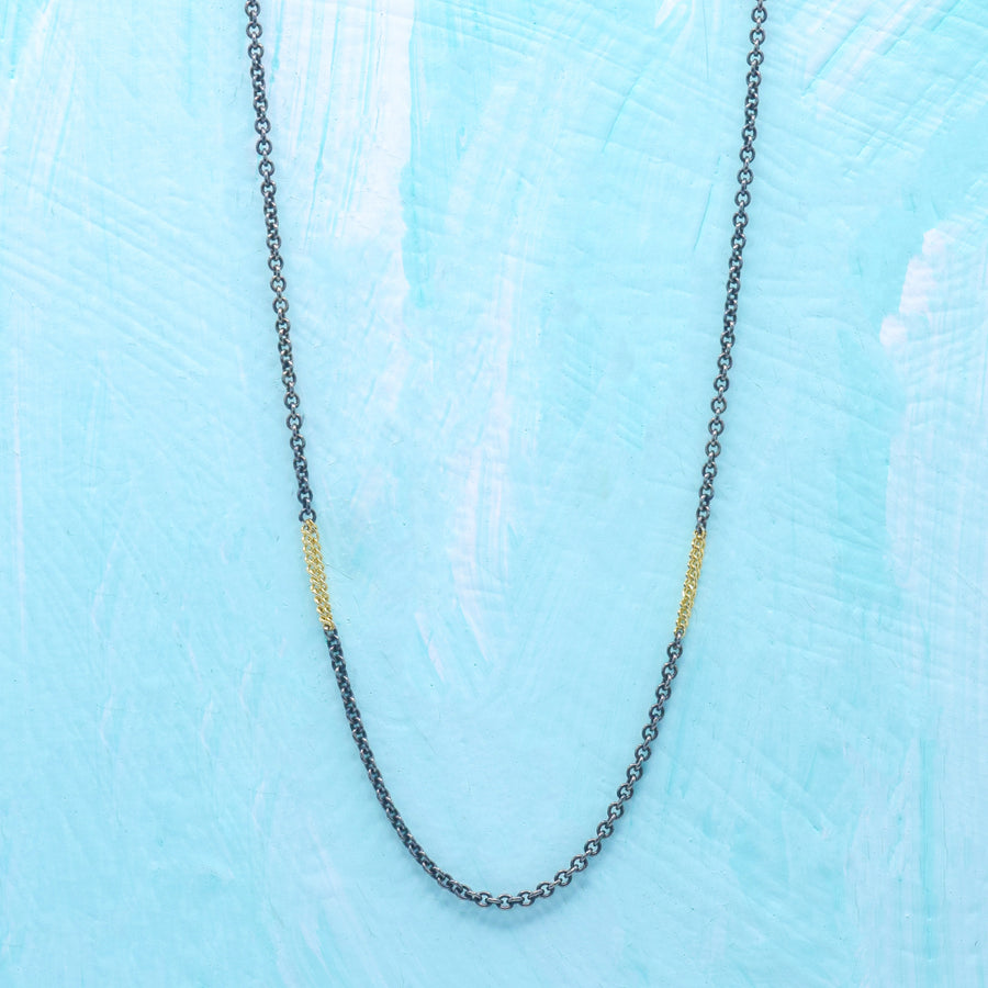Amali Blackened Silver Chain with 18K Gold Stations - 24" Length