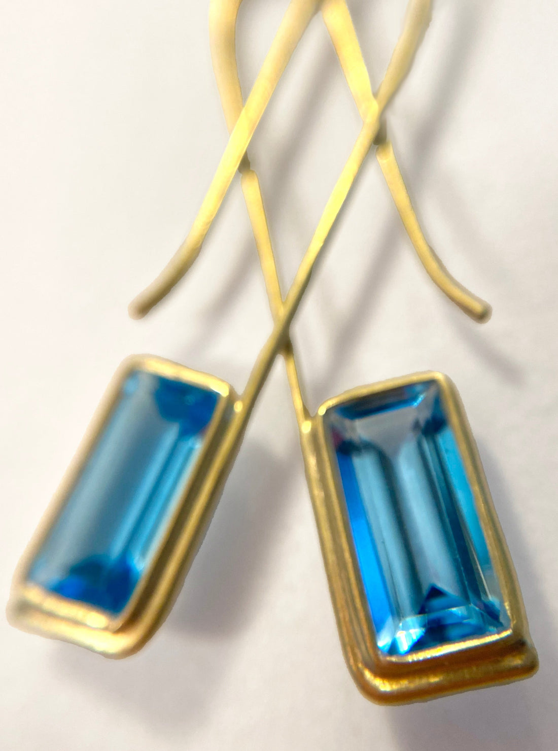 Kothari Elongated "Block Hoop" Earrings with Blue Topaz Baguette