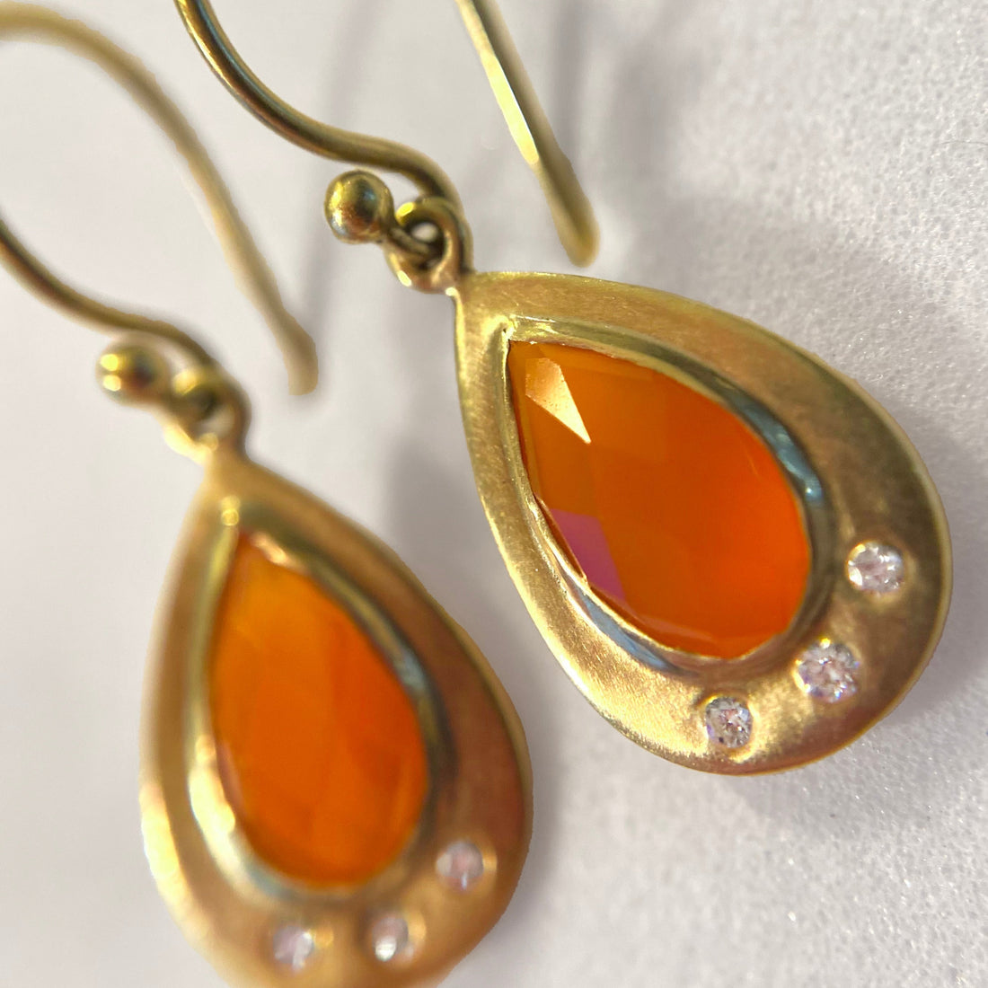 Kothari Gold & Carnelian Teardrop "Shield" Earrings